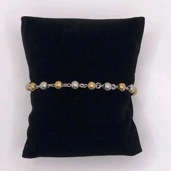 Pretty Silver & Gold Tone Stainless Steel Rosary Bracelet NWT - Picture 2 of 3